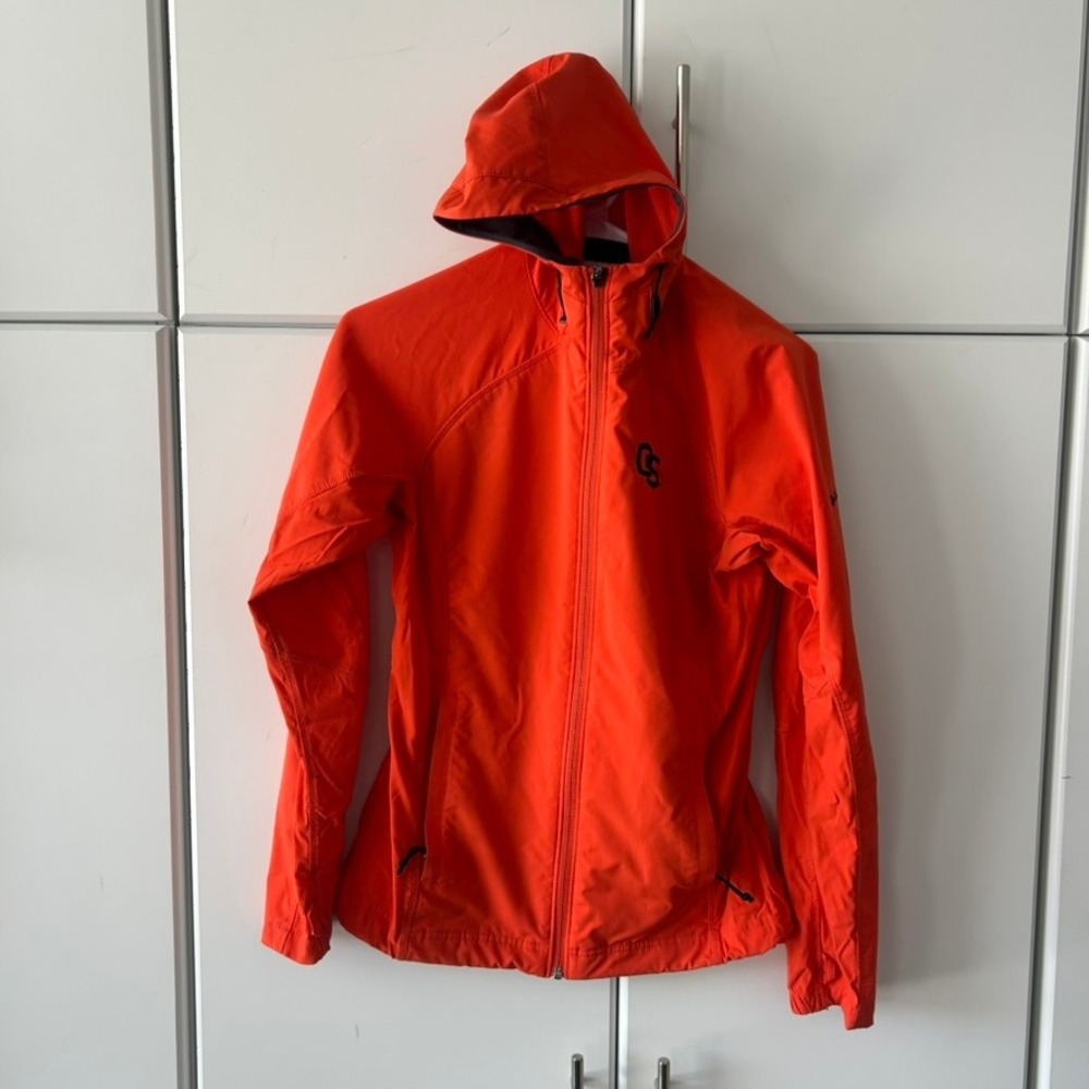 Columbia Sportswear Womens Orange OS Logo Hooded Softshell‎ Jacket Small Hiking